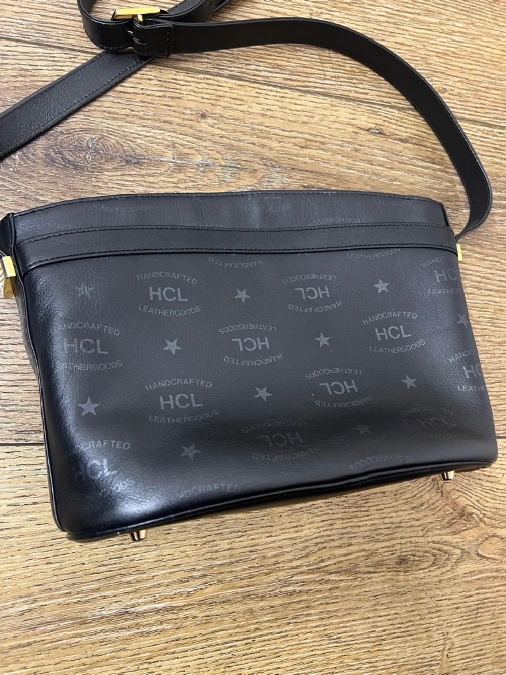 Vintage HCL Black Leather Monogram Crossbody Bag